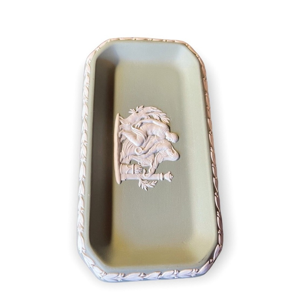 Rare Retro WEDGWOOD England GREEN JASPERWARE Ophion Tray Dish